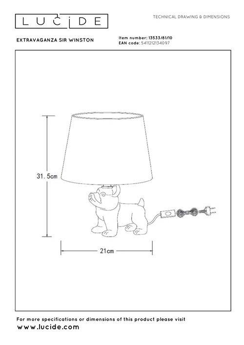 Lucide EXTRAVAGANZA SIR WINSTON - Tischlampe - 1xE14 - Gold - technisch